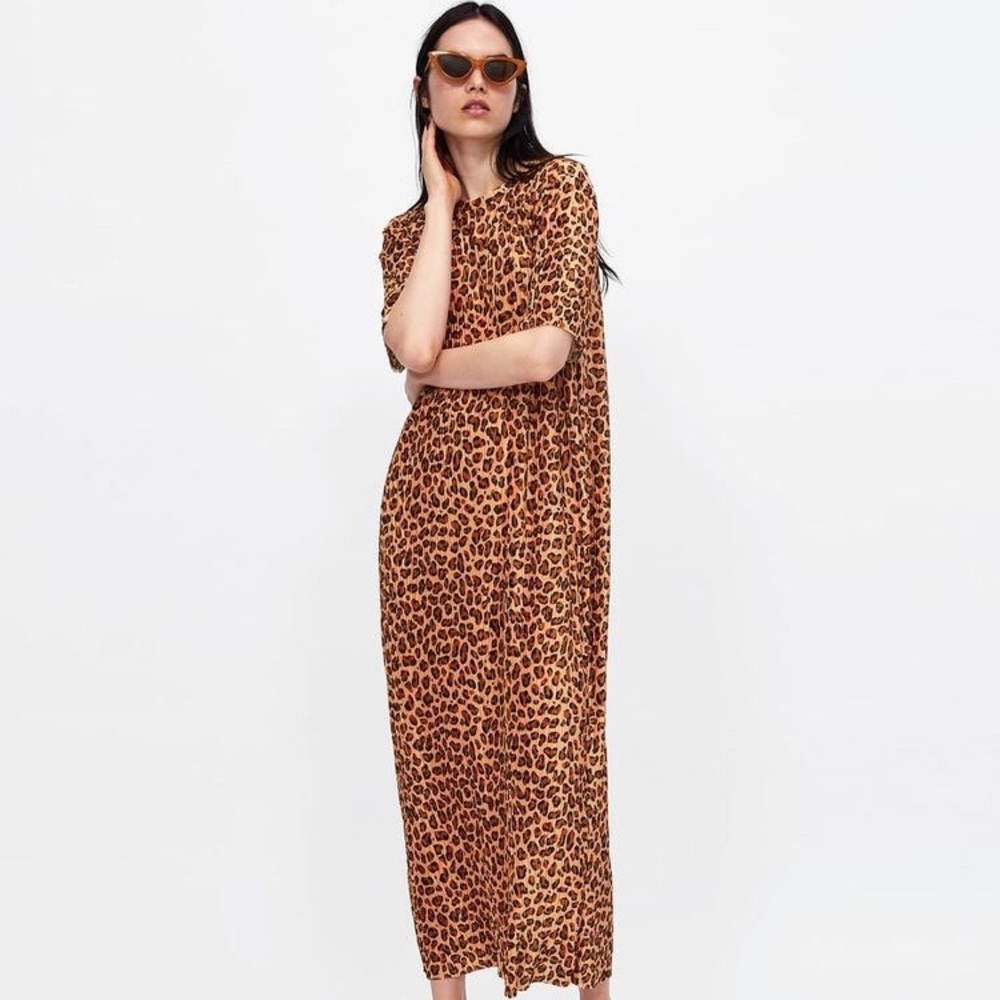 Zara pleated leopard dress